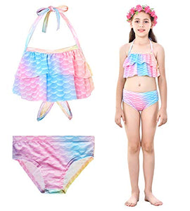 Kids Girls Mermaid Swimming Costume 3PCS Swimmable Bikini Swimsuit