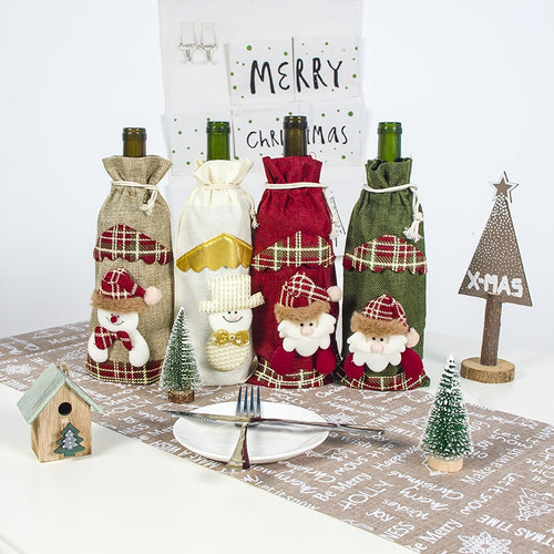 Christmas Wine Bottle Covers: Santa Claus, Snowman Xmas Bags Party Table Home Decor