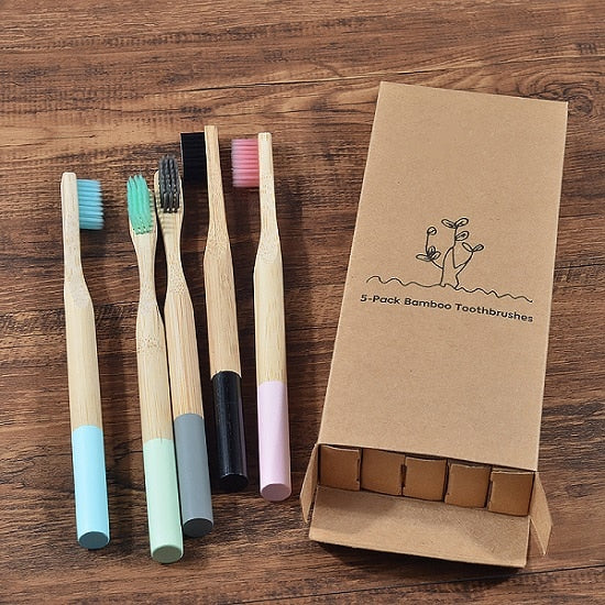 5 pcs Adult Eco Friendly Bamboo Toothbrushes Soft Bristles